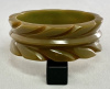 BB170 wide slash carved olive green bakelite bangle